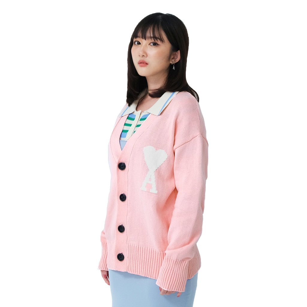 AMI White Heart Knitted Cardigan
