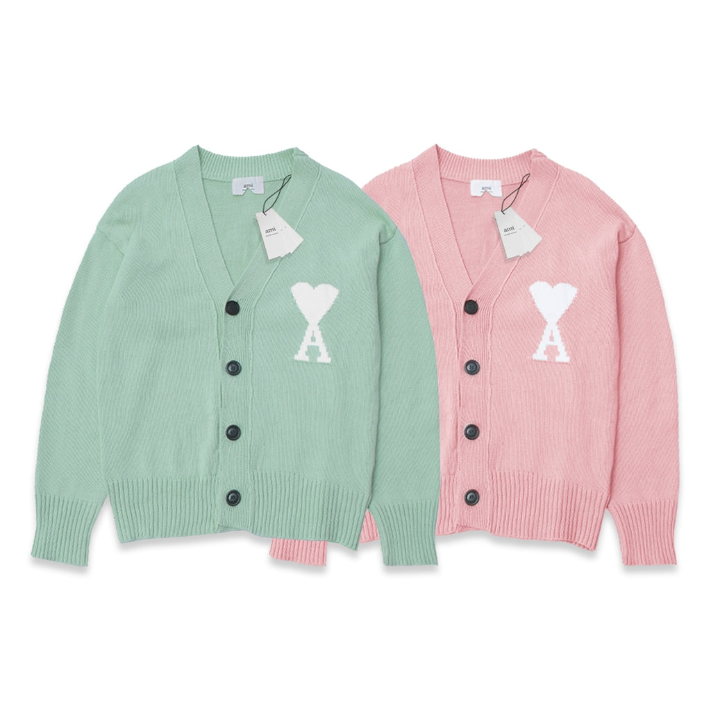 AMI White Heart Knitted Cardigan