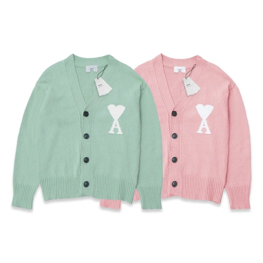 Image of AMI White Heart Knitted Cardigan