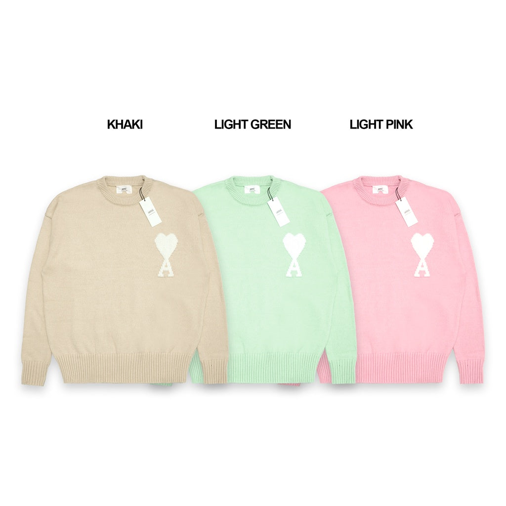 AMI White Heart Knitted Sweater