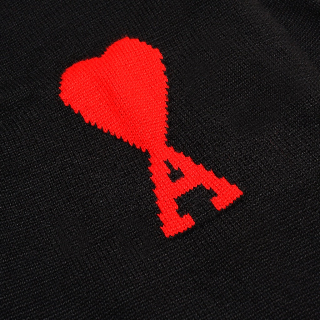 AMI Red Heart Knitted V-Neck Sweater