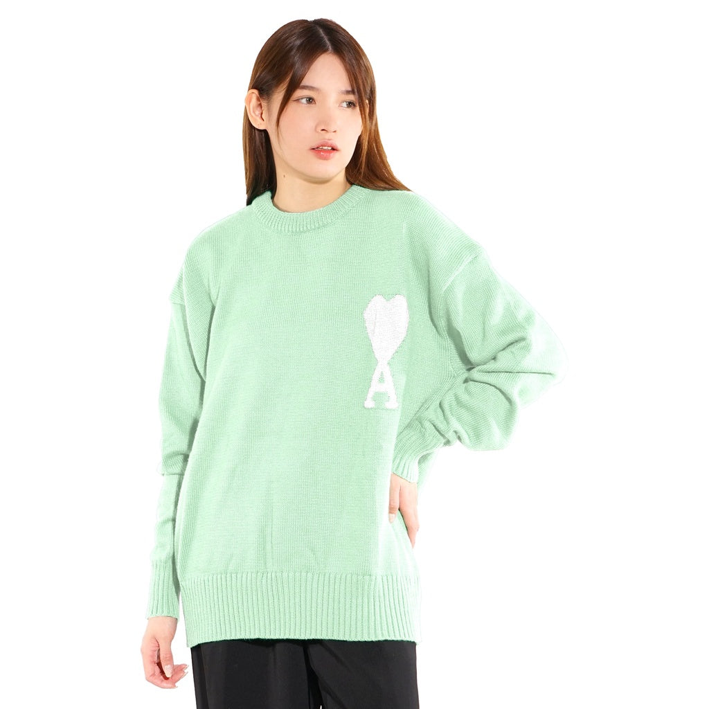 AMI White Heart Knitted Sweater