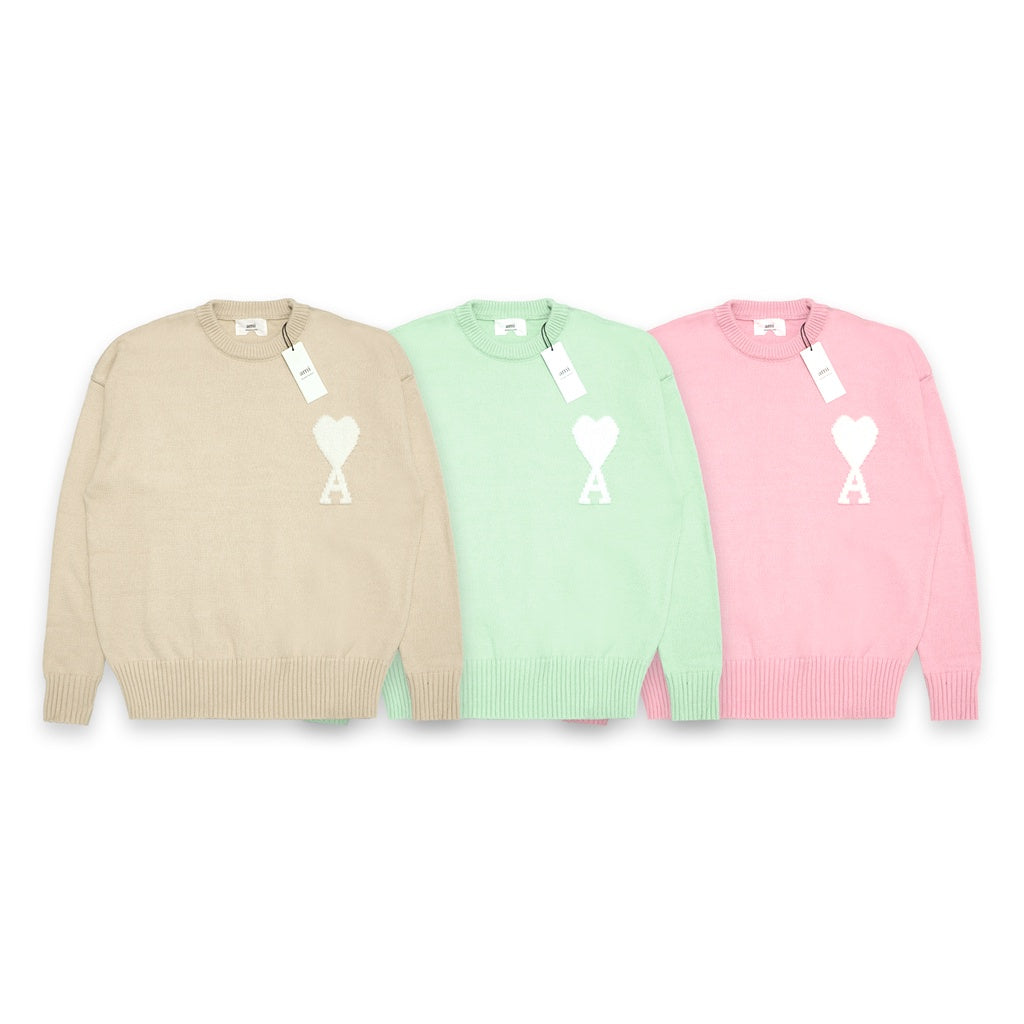 AMI White Heart Knitted Sweater