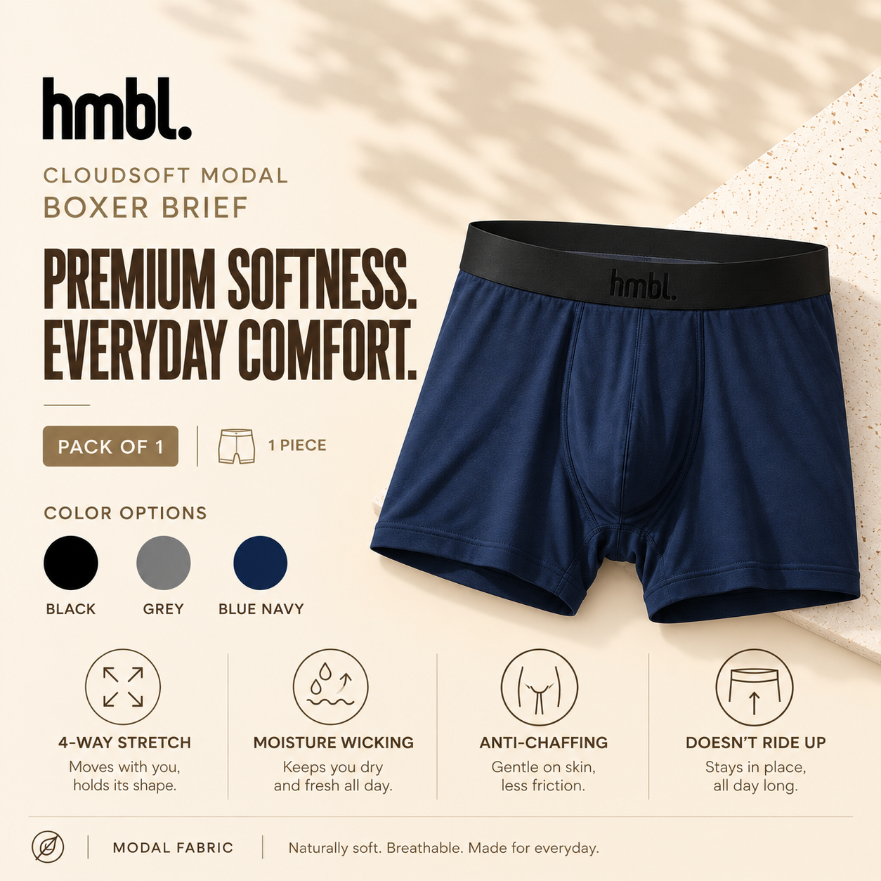 (PACK OF 1) hmbl Men Modal Boxer Brief