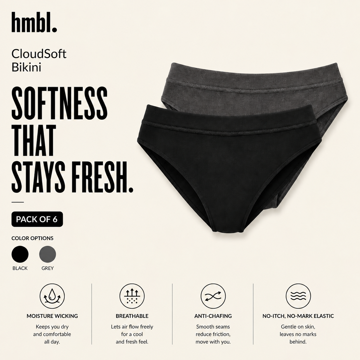hmbl Woman's Puresoft Modal Bikini 6 PCS, Celana Dalam Wanita (S-XL)
