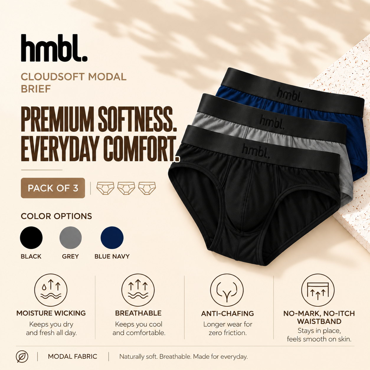 (PACK OF 3) hmbl Men Modal Brief