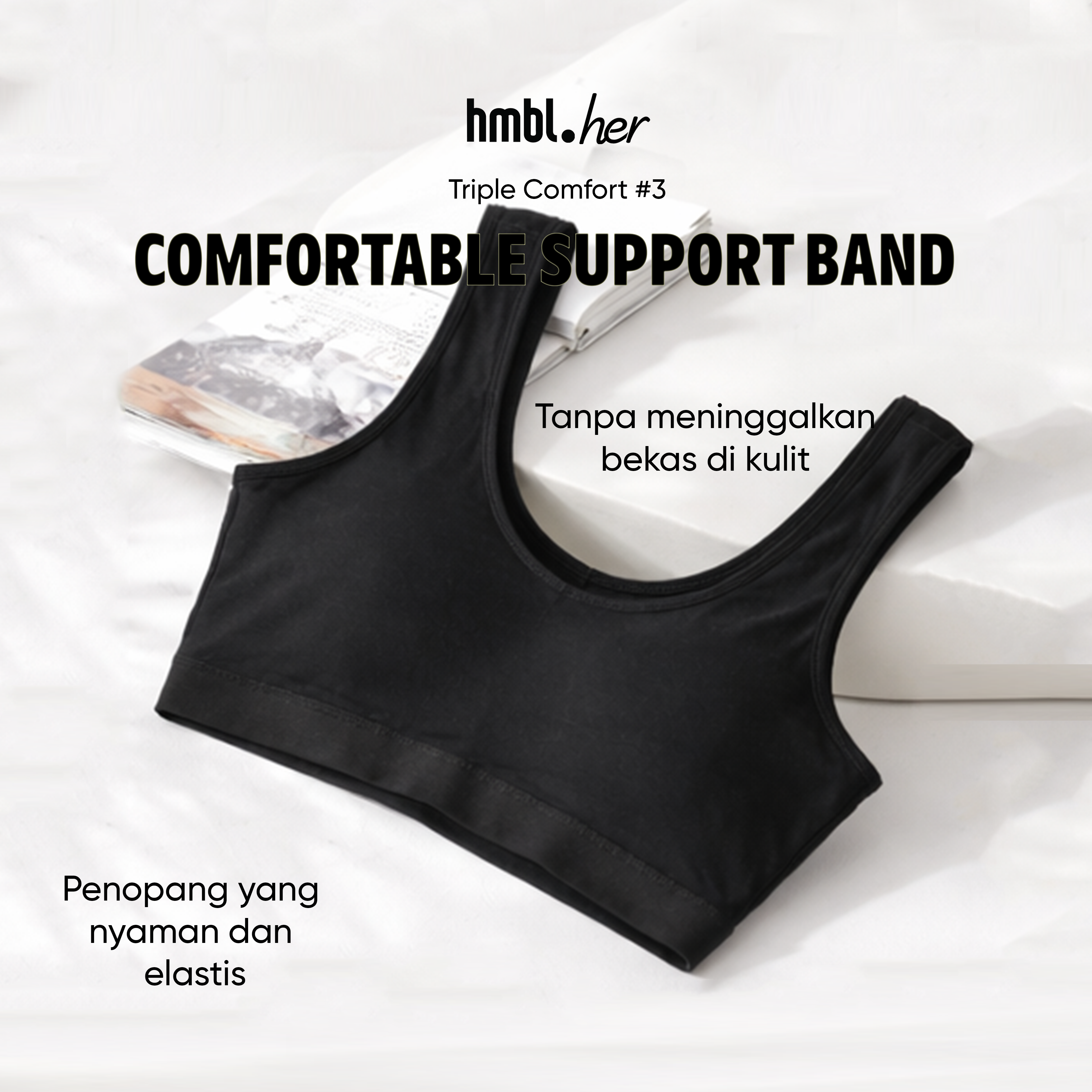 Comfort Daily Bralette Wanita 3 PCs , Modal Innerwear, Nyaman, Premium, Soft, Lightweight, Loungewear, Sleepwear