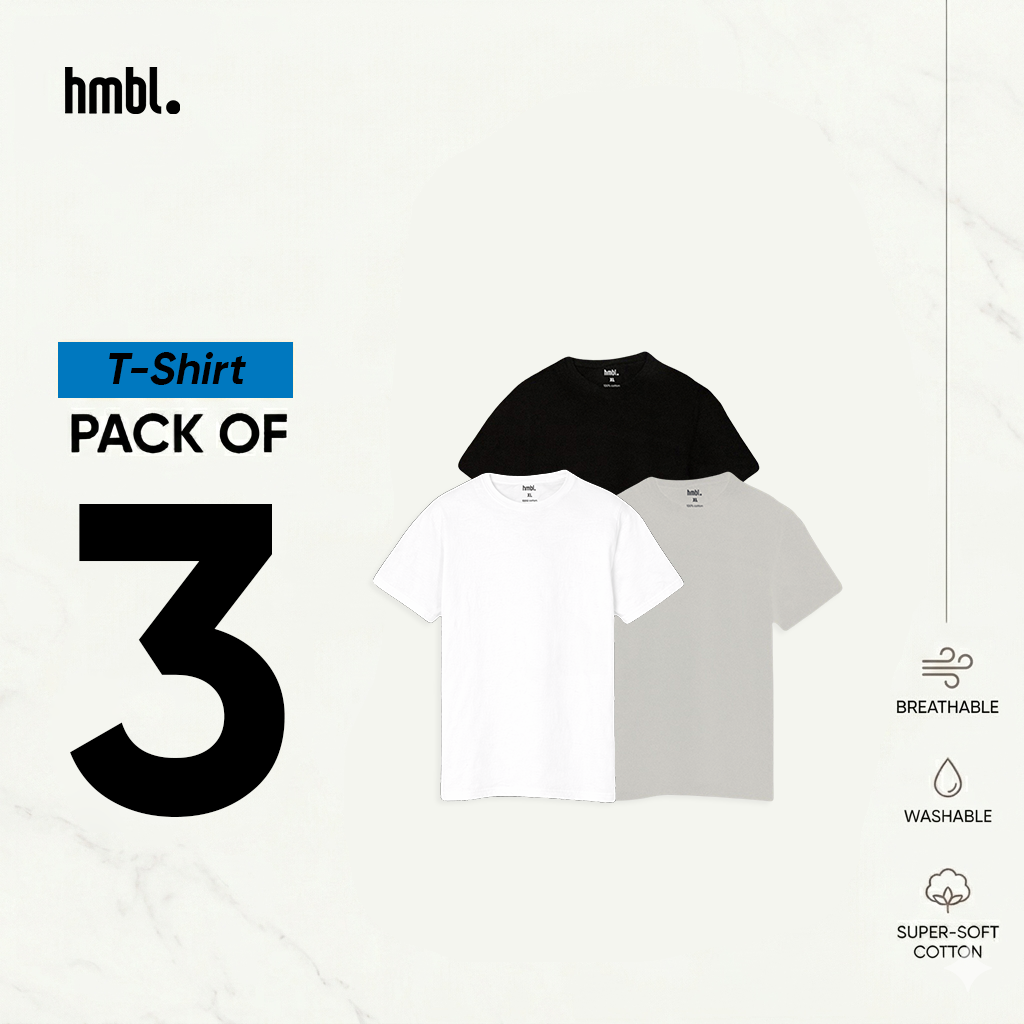 hmbl Breezy Cotton T-shirt 3 PCS, Kaos Unisex Adem, 100% Cotton