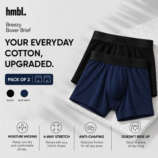 (PACK OF 2) hmbl Men CloudSoft Cotton Boxer Brief