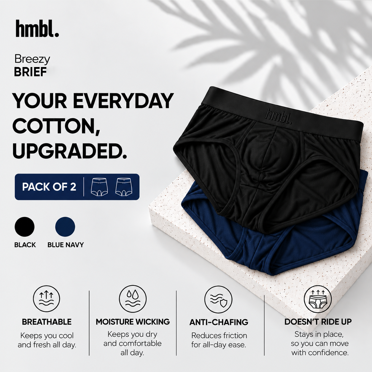 (PACK OF 2) hmbl Men CloudSoft Cotton Brief
