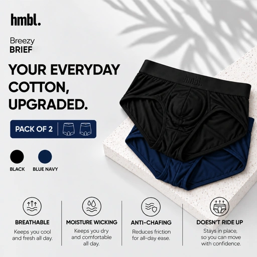 (PACK OF 2) hmbl Men CloudSoft Cotton Brief