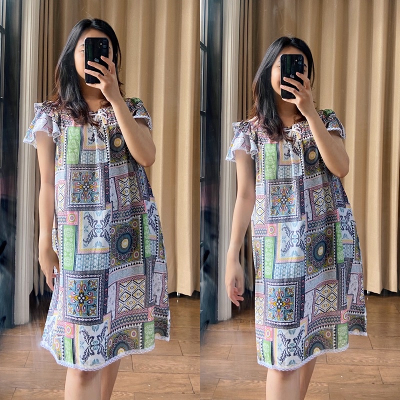 (CUCI GUDANG) BEST SELLER Daster Adem Sleepwear Keren Nan Murah Juwita Sleepwear Flower Black Bahan Katun Nyaman dan Modis