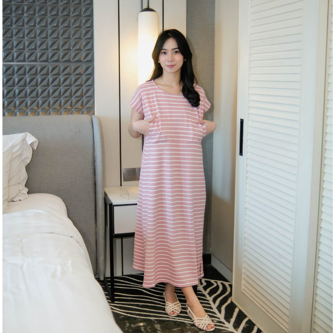 LADYBYDIANA Joana Dress Bahan Knit Premium Busui Friendly Dress Santai & Nyaman Baju Wanita Casual Fit Ibu dengan Kantong & Belah Samping