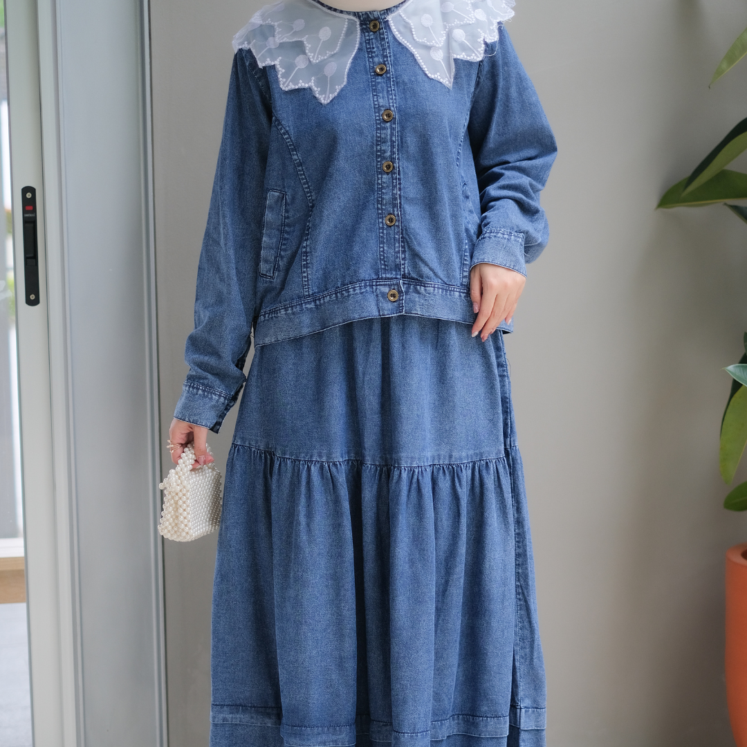 SALMA DRESS Gamis Lebaran Terbaru 2025 Bahan Jeans Premium Import Busui Friendly Bordir Muslim Panjang Wanita Motif Nyaman Maxi Fit