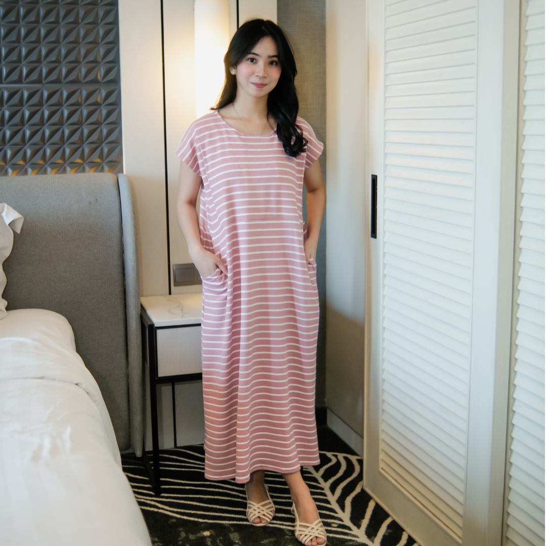 LADYBYDIANA Joana Dress Bahan Knit Premium Busui Friendly Dress Santai & Nyaman Baju Wanita Casual Fit Ibu dengan Kantong & Belah Samping