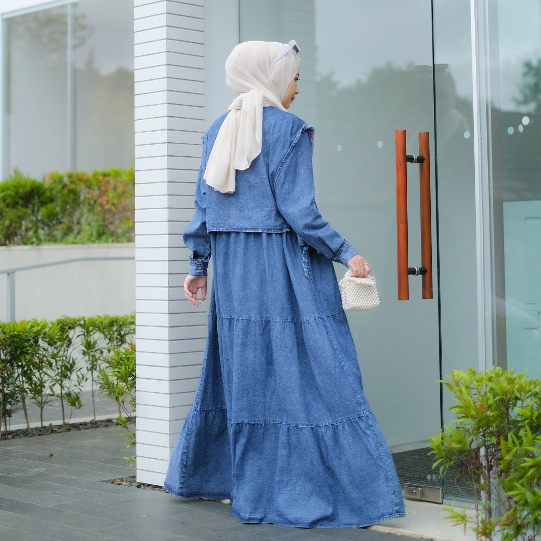 SALMA DRESS Gamis Lebaran Terbaru 2025 Bahan Jeans Premium Import Busui Friendly Bordir Muslim Panjang Wanita Motif Nyaman Maxi Fit