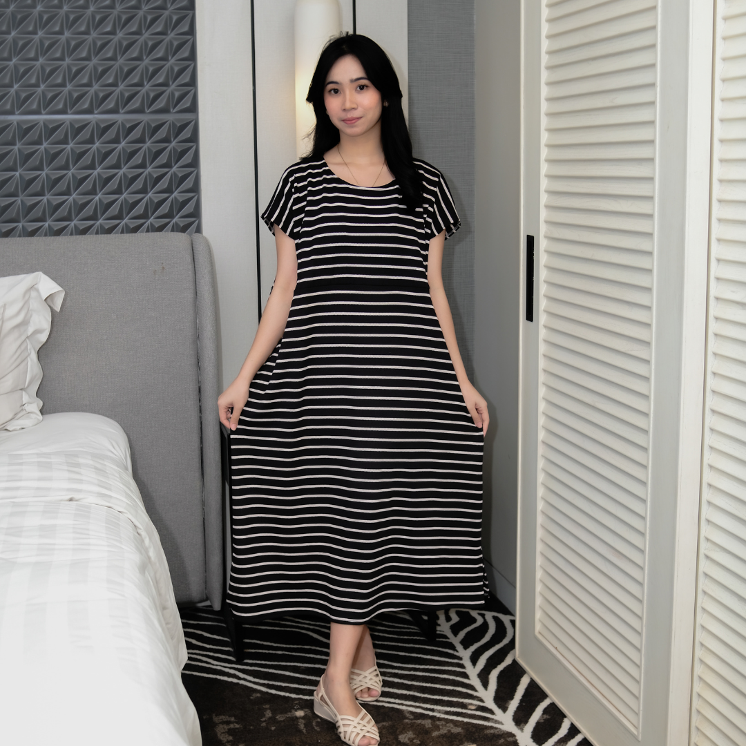 LADYBYDIANA Joana Dress Bahan Knit Premium Busui Friendly Dress Santai & Nyaman Baju Wanita Casual Fit Ibu dengan Kantong & Belah Samping