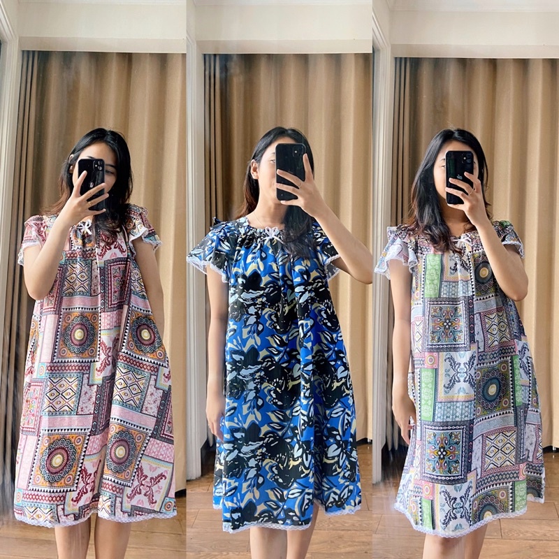 (CUCI GUDANG) BEST SELLER Daster Adem Sleepwear Keren Nan Murah Juwita Sleepwear Flower Black Bahan Katun Nyaman dan Modis