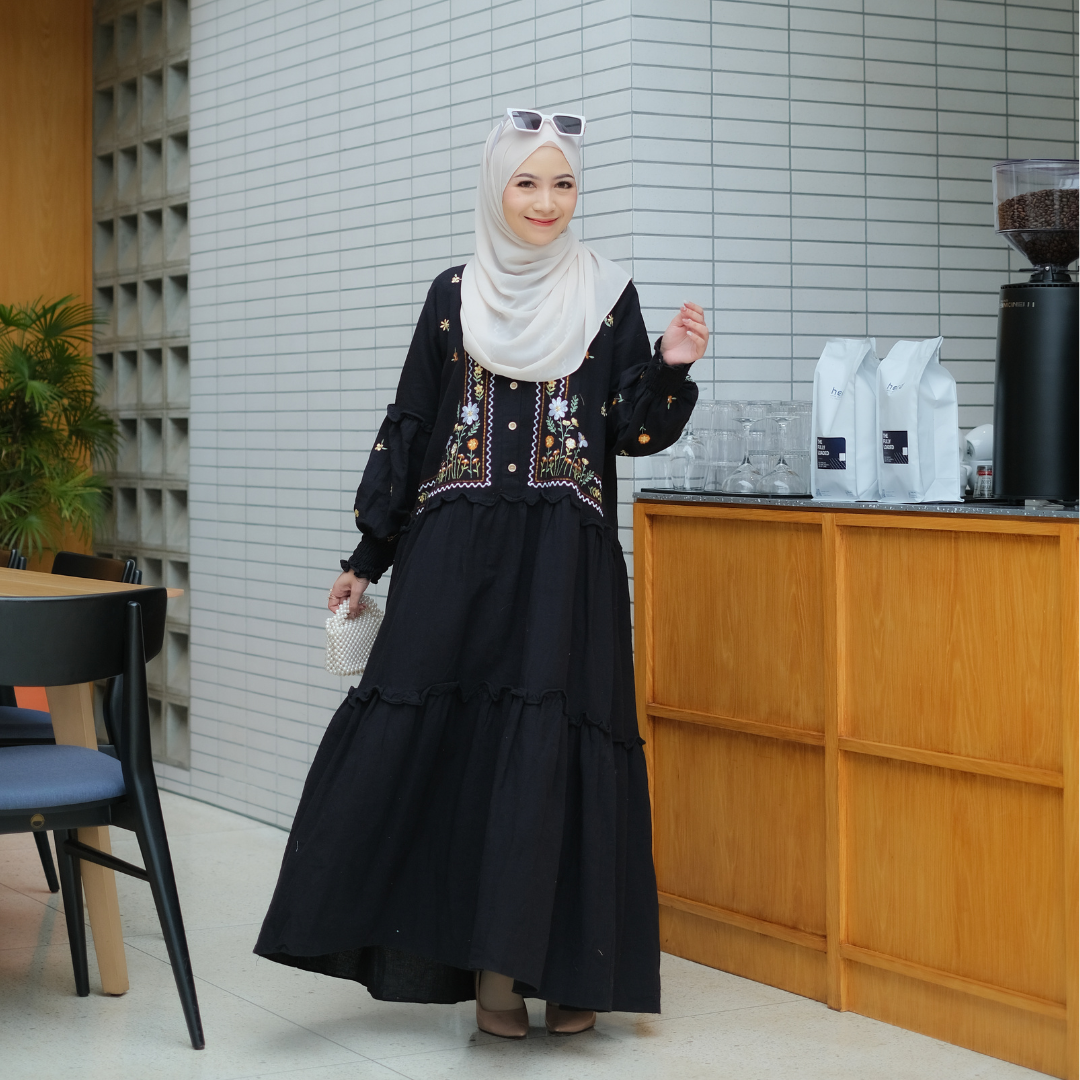 SALMA DRESS Gamis Lebaran Terbaru 2025 Bahan Jeans Premium Import Busui Friendly Bordir Muslim Panjang Wanita Motif Nyaman Maxi Fit