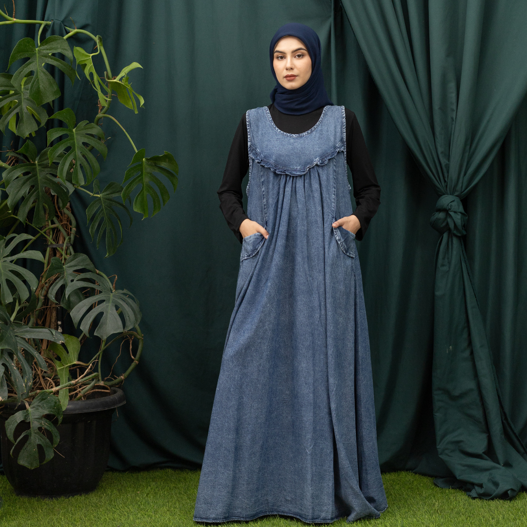 SALMA DRESS Gamis Lebaran Terbaru 2025 Bahan Jeans Premium Import Busui Friendly Bordir Muslim Panjang Wanita Motif Nyaman Maxi Fit