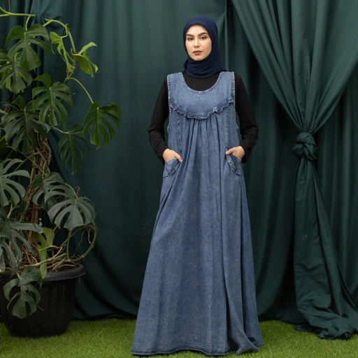 Image of SALMA DRESS Gamis Lebaran Terbaru 2025 Bahan Jeans Premium Import Busui Friendly Bordir Muslim Panjang Wanita Motif Nyaman Maxi Fit