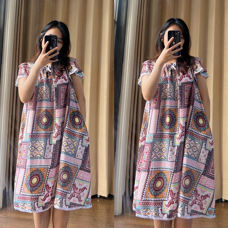 (CUCI GUDANG) BEST SELLER Daster Adem Sleepwear Keren Nan Murah Juwita Sleepwear Flower Black Bahan Katun Nyaman dan Modis