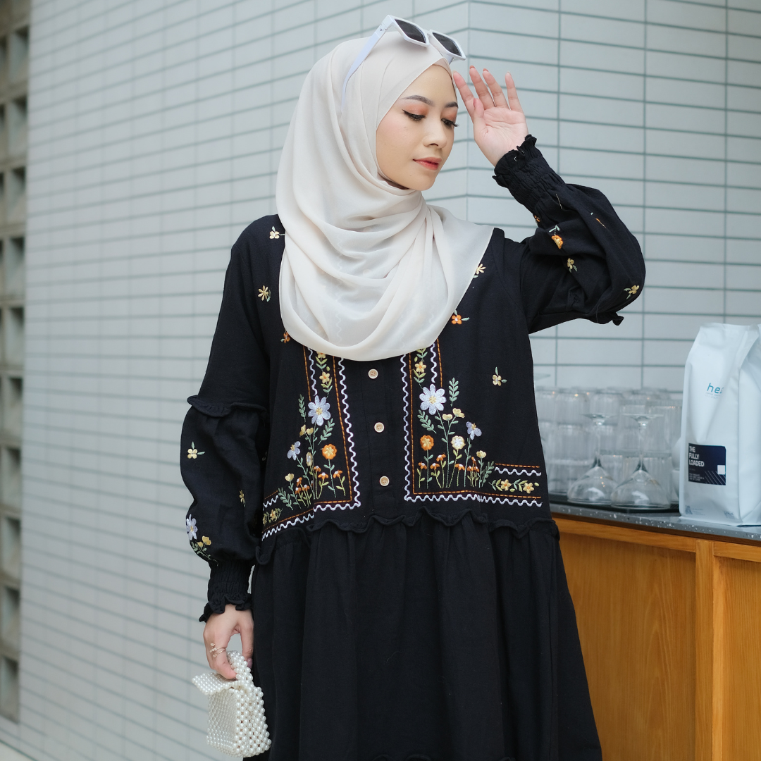 SALMA DRESS Gamis Lebaran Terbaru 2025 Bahan Jeans Premium Import Busui Friendly Bordir Muslim Panjang Wanita Motif Nyaman Maxi Fit