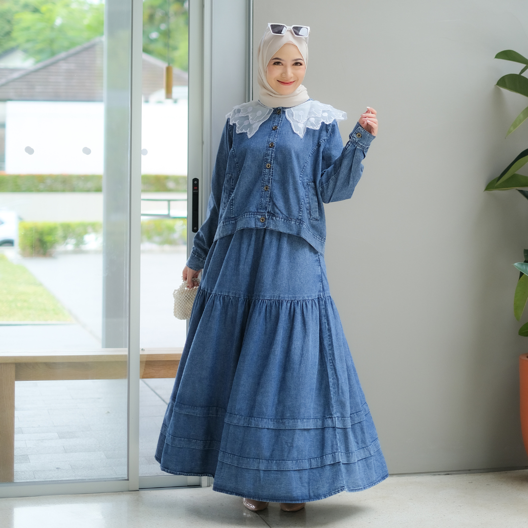 SALMA DRESS Gamis Lebaran Terbaru 2025 Bahan Jeans Premium Import Busui Friendly Bordir Muslim Panjang Wanita Motif Nyaman Maxi Fit