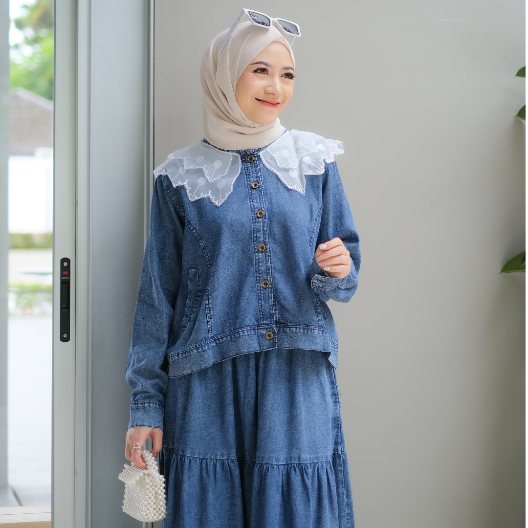 SALMA DRESS Gamis Lebaran Terbaru 2025 Bahan Jeans Premium Import Busui Friendly Bordir Muslim Panjang Wanita Motif Nyaman Maxi Fit