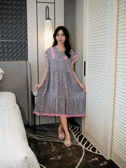 Image of RUBY Homewear Pendek Kombinasi Renda Bahan Rayon Premium Kancing Busui Friendly