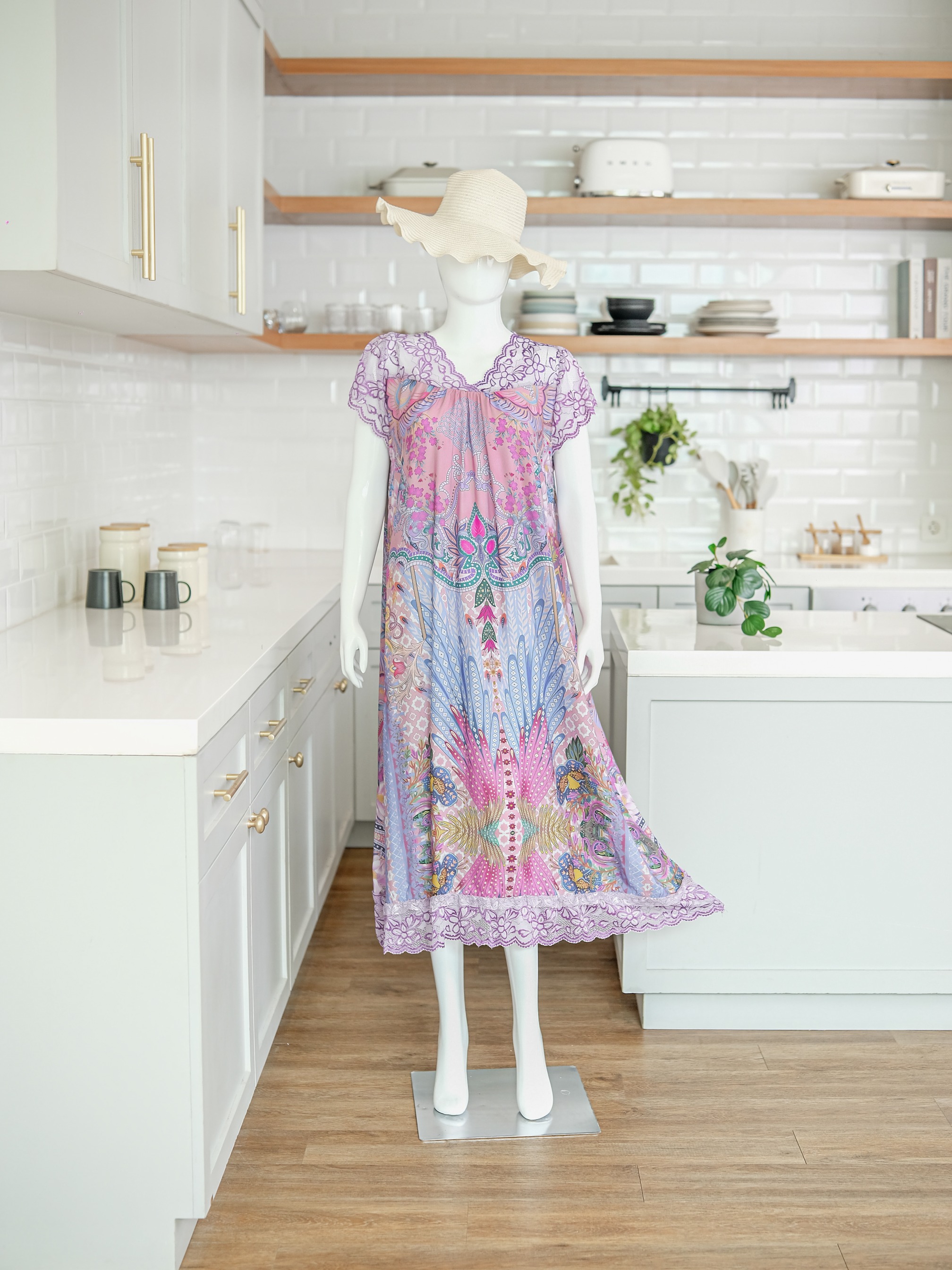 IRISH Daster Lingerie Renda Korean Style  Bahan Rayon Premium Mewah Non Busui Nyaman Wanita Dress Panjang Tidur Motif Lembut