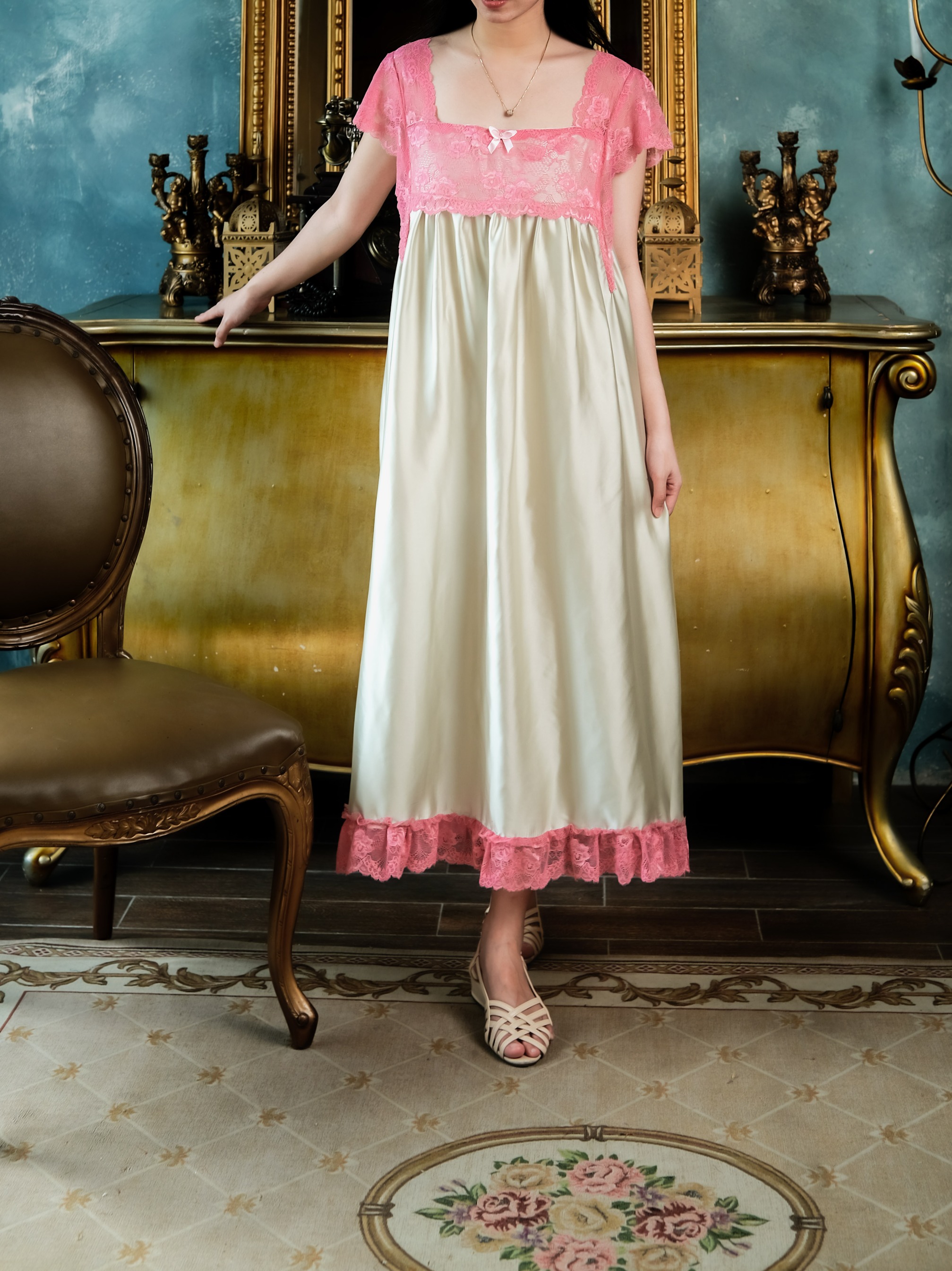 HURREM Homedress Wanita Korean Style Bahan Silk Premium Kombinasi Brokat Non Busui