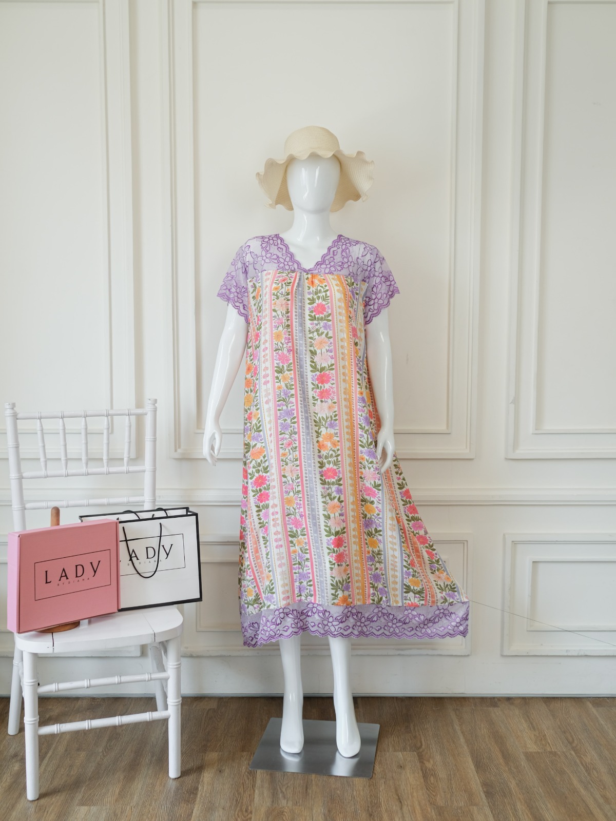 IRISH Daster Lingerie Renda Korean Style  Bahan Rayon Premium Mewah Non Busui Nyaman Wanita Dress Panjang Tidur Motif Lembut