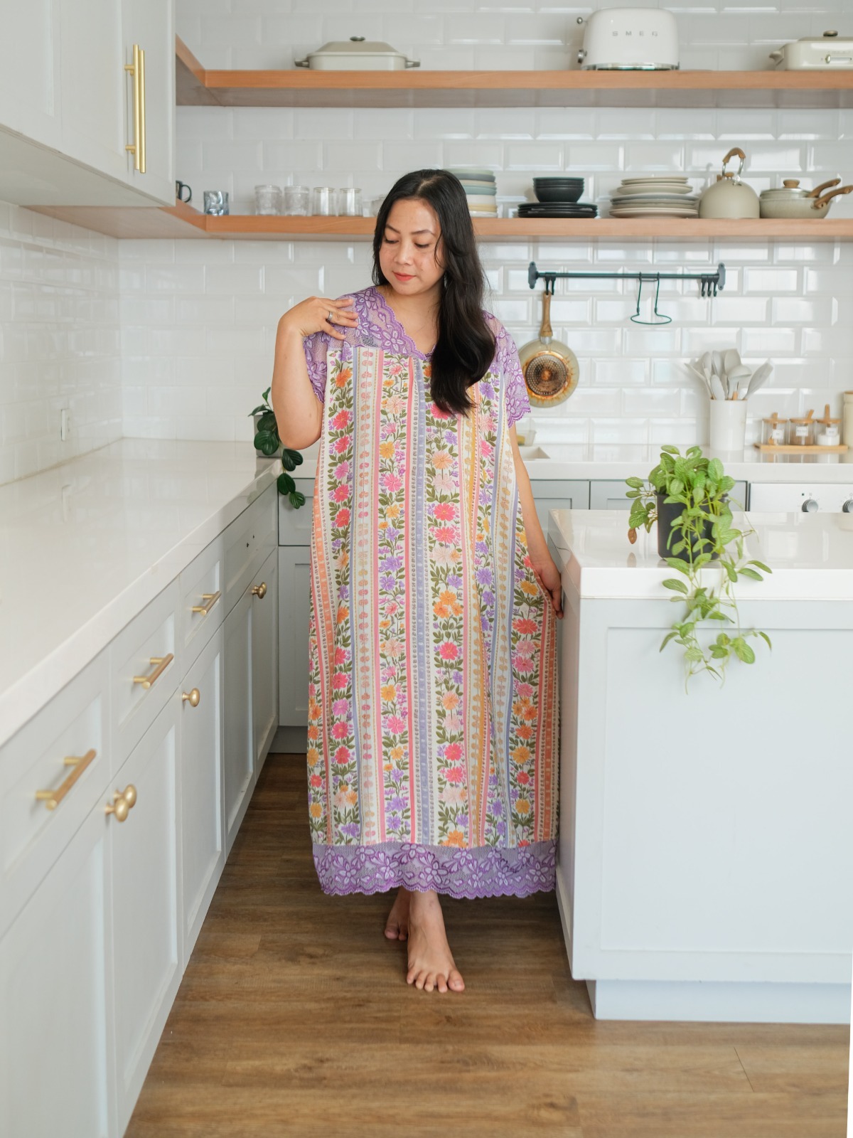 IRISH Daster Lingerie Renda Korean Style  Bahan Rayon Premium Mewah Non Busui Nyaman Wanita Dress Panjang Tidur Motif Lembut