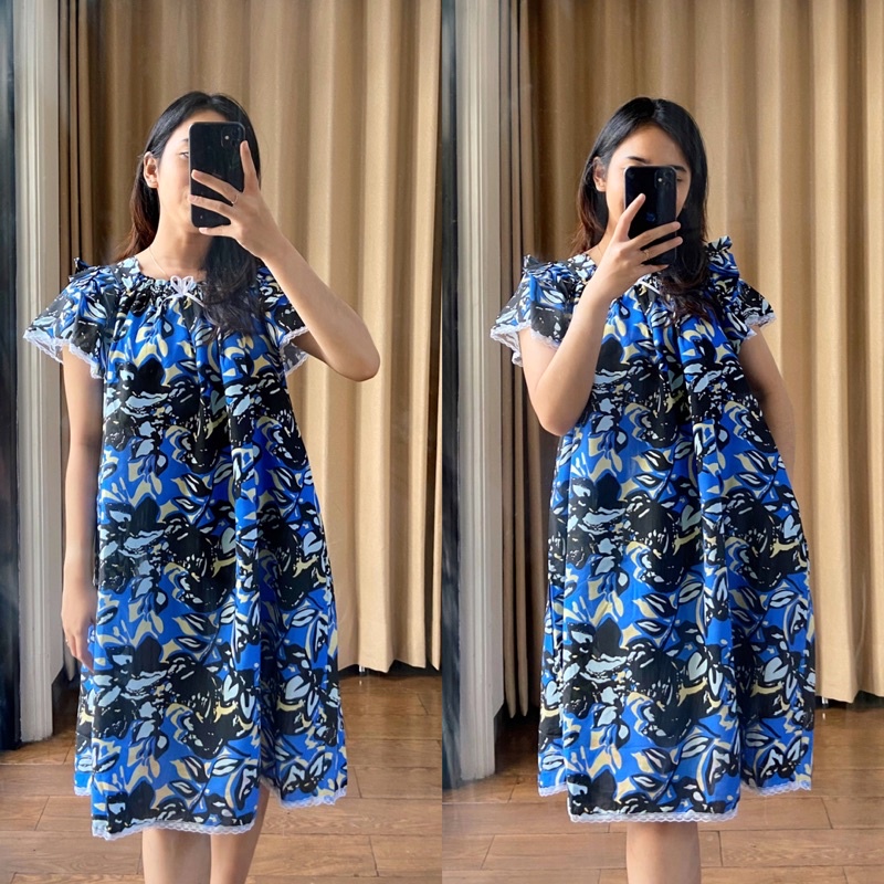 (CUCI GUDANG) BEST SELLER Daster Adem Sleepwear Keren Nan Murah Juwita Sleepwear Flower Black Bahan Katun Nyaman dan Modis