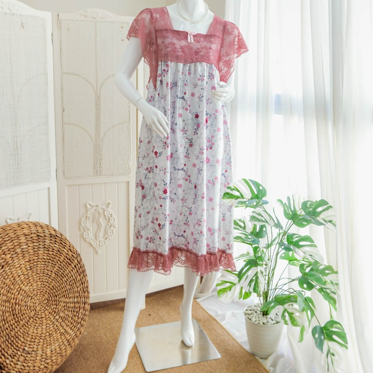 HURREM Homedress Wanita Korean Style Bahan Silk Premium Kombinasi Brokat Non Busui