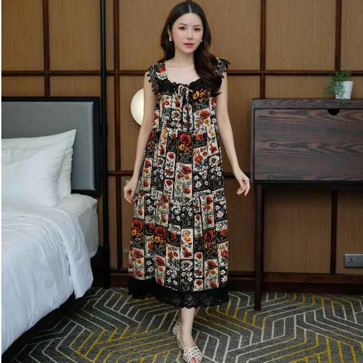 Image of EMILY Sleepwear Long Dress Wanita Ala Korea Bahan Rayon Busui Nyaman