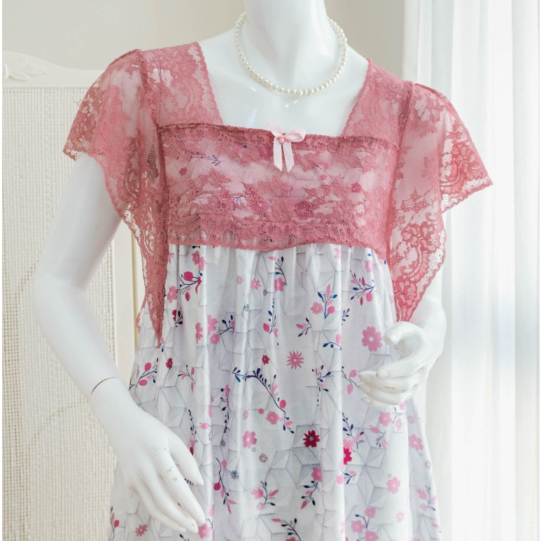 HURREM Homedress Wanita Korean Style Bahan Silk Premium Kombinasi Brokat Non Busui