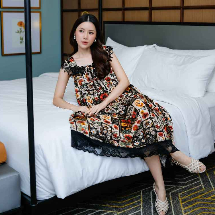 EMILY Sleepwear Long Dress Wanita Ala Korea Bahan Rayon Busui Nyaman