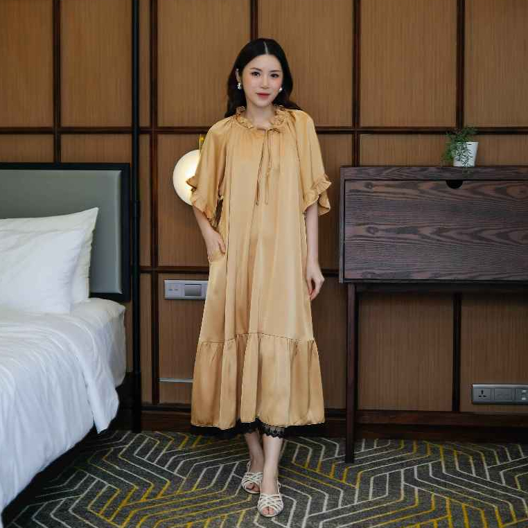 AURORA Dress Korean Style Bahan Silk Premium Non Busui Mewah & Elegan