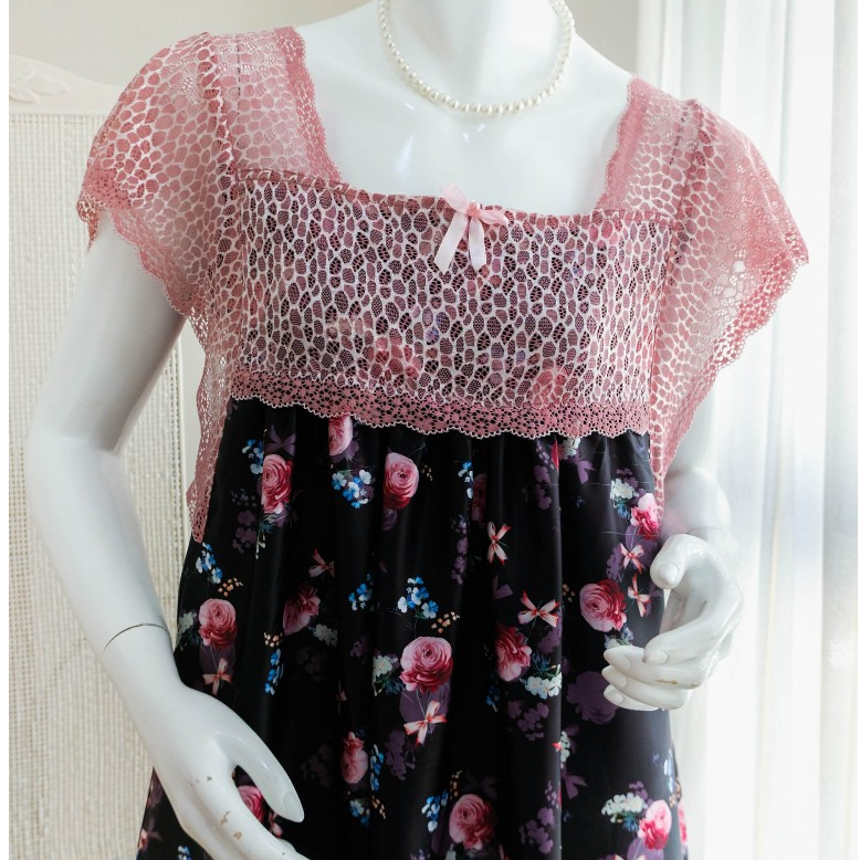 HURREM Homedress Wanita Korean Style Bahan Silk Premium Kombinasi Brokat Non Busui