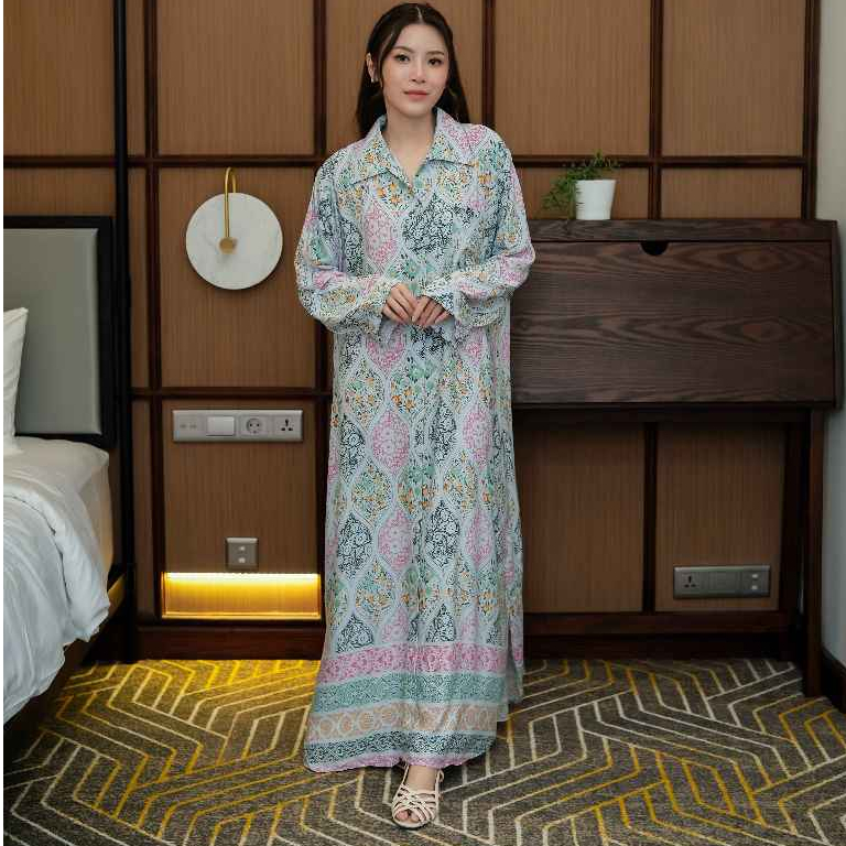 NOLA Daster Premium Tebal Ori Bahan Katun Poplin Mewah Busui & Hijab Friendly Kancing Casual