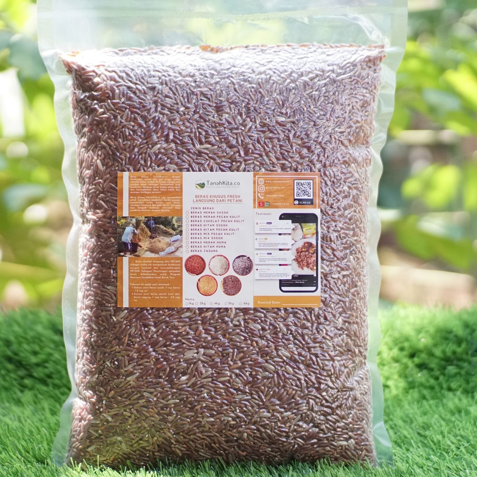  Beras Merah Pecah Kulit FRESH langsung dari Sawah Petani (1 kg vacuum)
