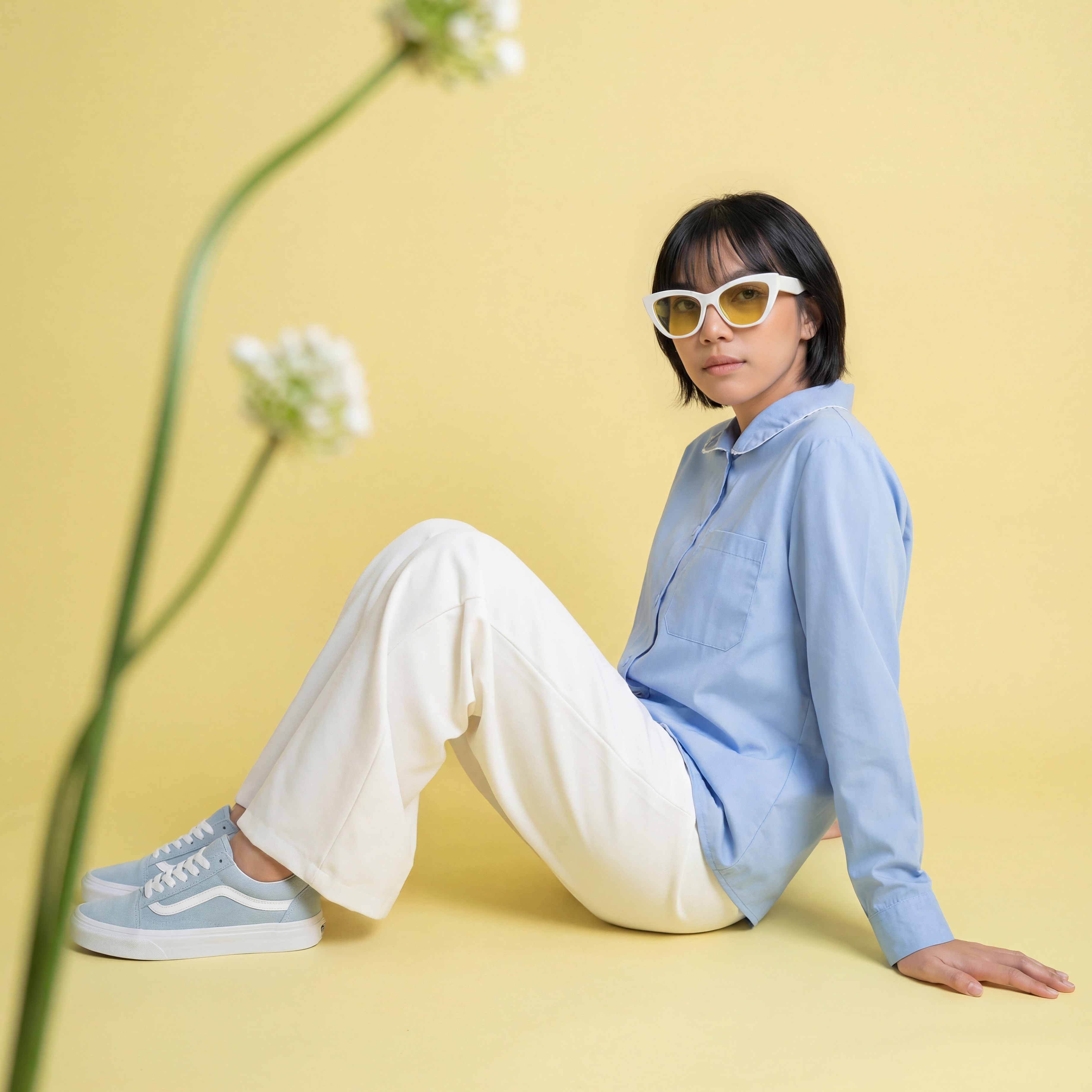 ZKYNIT - Noura Shirt Atasan Wanita Kemeja Wanita Kemeja Bordir Lucu