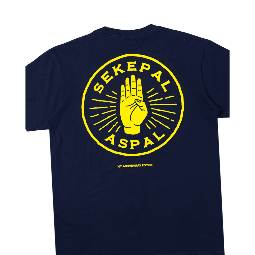 Sekepal Aspal - Hand Logo 10Th Anniversary Edition T-shirt - Navy/Yellow