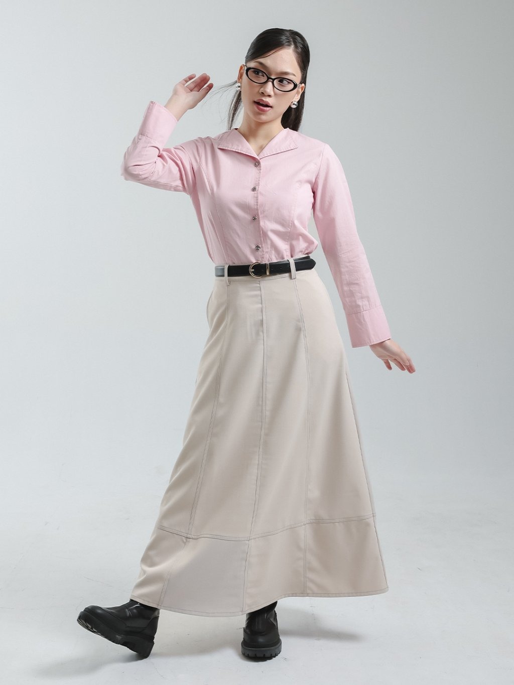 EXIT Ayla Skirt | Rok Maxi Wanita - Warna Cream