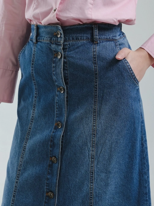 EXIT Eira Midi Denim Skirt | Rok Pendek Wanita - Warna Navy