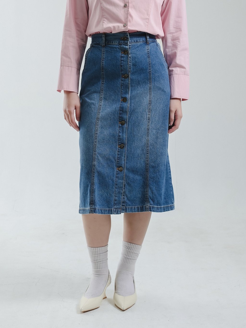 EXIT Eira Midi Denim Skirt | Rok Pendek Wanita - Warna Navy