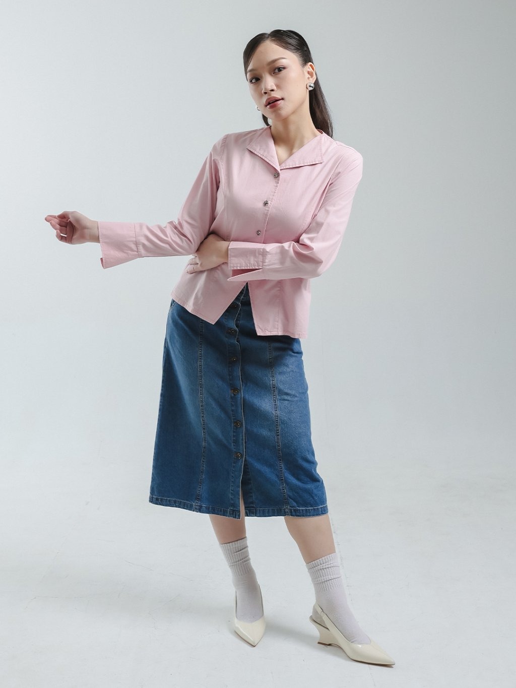 EXIT Eira Midi Denim Skirt | Rok Pendek Wanita - Warna Navy