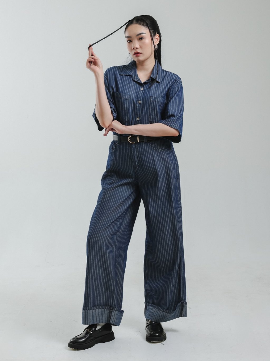 EXIT Nerina Denim Blouse | Kemeja Wanita - Atasan Lengan Pendek